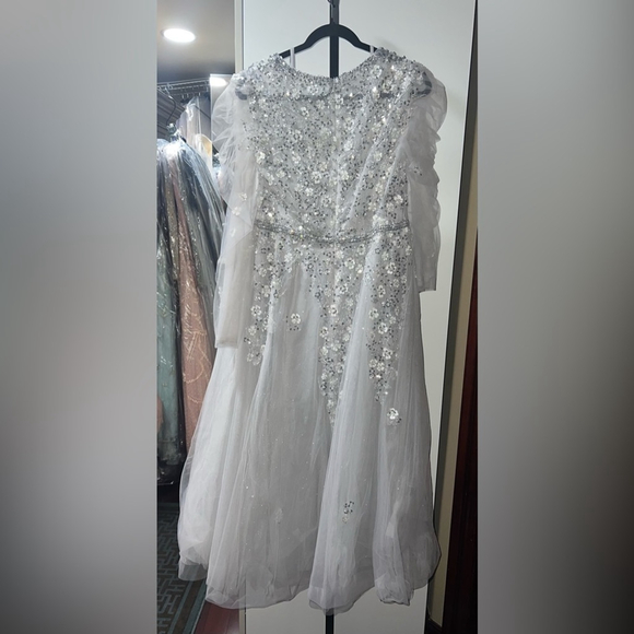 Embellished gathered long sleeve a-line gown - Picture 7 of 7